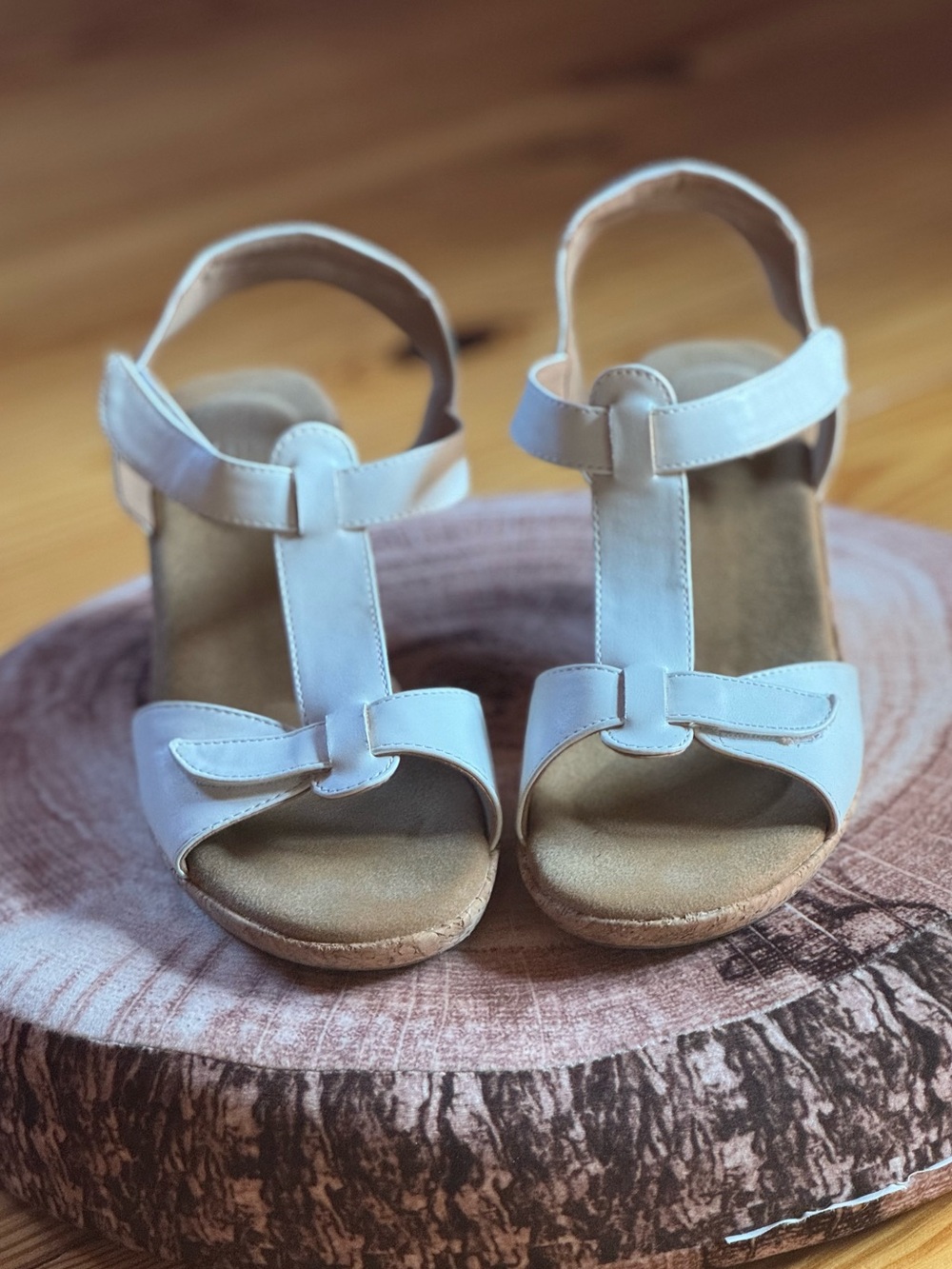 Rockport Women’s White T-Strap Wedge Sandals